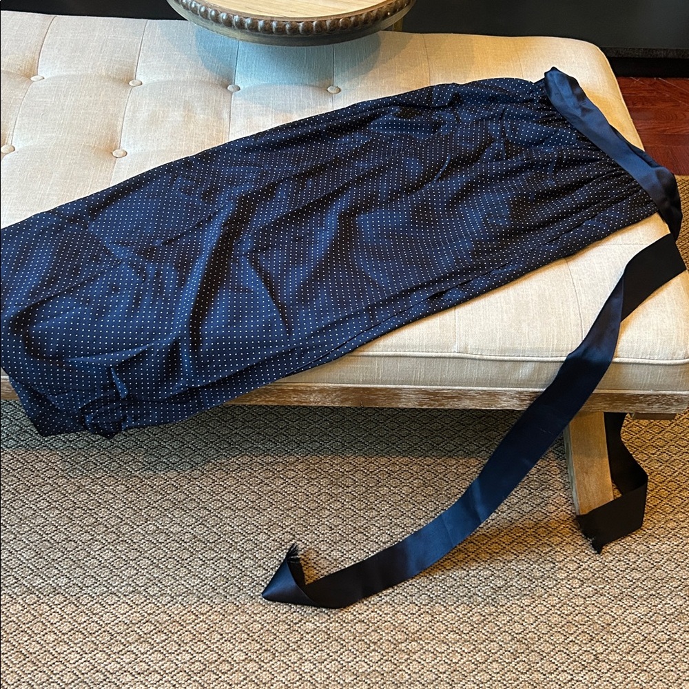 VINTAGE Adele Simpson Navy White Polka Dotted Wrap Silk Midi Skirt Size 6